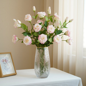 Nuovi Fiori Decorativi Realistici Impermeabili Profumati Lisianthus Eustoma per Matrimoni e Casa, 3 Teste, Bianco Rosa, <span class=keywords><strong>Campanula</strong></span> Cinese - Product Image 1
