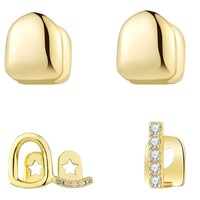 Grillz de un solo diente con circonita engastada, geométrico, chapado en oro de 18K, cobre, estilo Hip Hop |   Joyas Personalizadas Unisex para Fiestas Grillz