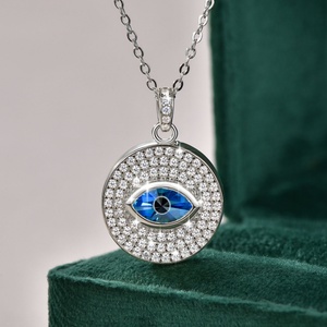 Marquise Cut 6*10mm Blue Zircon Round Disc Pendant Necklaces Vintage Classic 14k Gold Filled Copper Evil Eye Jewelry Handmade - Product Image 4