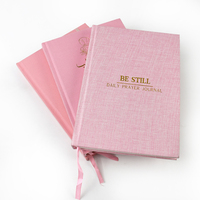 Carnet personnalisé avec couverture en lin rose mignon, impression à chaud, ruban couleur personnalisé, encre écologique à base de soja