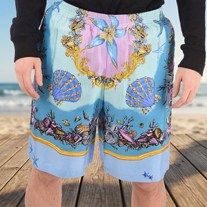 <b>Men's</b> Printed Board <b>Shorts</b> With Sea Shell <b>Pattern</b> Quick Dry Elastic Waist Casual <b>Swim</b> Trunks - Product Image 2