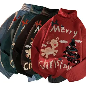 Fall Winter Custom Christmas Costume Ladies Christmas Elk Warmers Women And Men Red New Year Turtleneck Pullover Sweater
