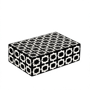 Minimalist Style Black And White Resin Inlay Geometric Pattern <b>Rectangular</b> Storage Box For Ring <b>Watch</b> Neckless Jewelry Organizer - Product Image 1