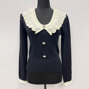 Pull <span class=keywords><strong>breton</strong></span> à revers pour femmes <span class=keywords><strong>Tissu</strong></span> en maille boutons vintage décorés tricots pour femmes banquet noble robe de soirée - Product Image 1