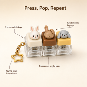 Llavero Kawaii de Conejito con <span class=keywords><strong>3</strong></span> Interruptores, Juguete Antiestrés, Accesorio de Escritorio, Llavero Transparente de ABS, Regalo - Product Image 5
