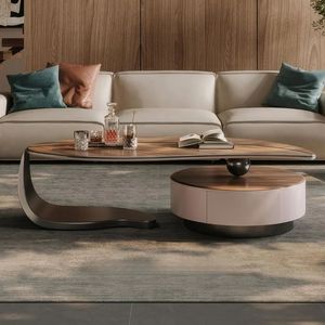 Table console élégante en noyer avec tiroir de rangement, pieds en fer noir écologiques, meubles de salon modernes en bois - Product Image 5
