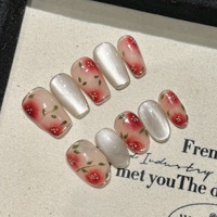 Diseño #43 #46 Venta al por mayor personalizado hecho a mano 10PCs Press on Nails Set con paquete de herramientas Glitter Cat Eye Flower Nail Art para el verano