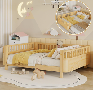 Letto per bambini a grandezza naturale con sponde, divano letto in legno per bambini con sponde di sicurezza rimovibili e angoli arrotondati - Product Image 1
