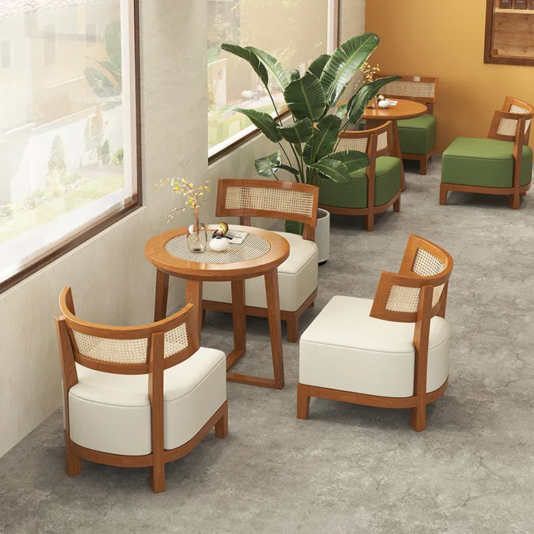 Coffee shop negociação mesas e cadeiras combinação design rattan madeira maciça Nordic mesas e cadeiras