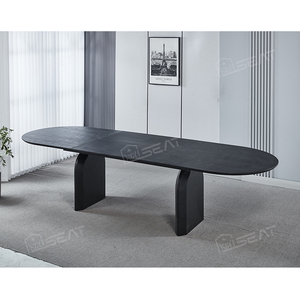 Ash gỗ Veneer cổ khuyến mãi đồ nội thất nhà hình bầu dục hiện đại <span class=keywords><strong>MDF</strong></span> Đen gỗ mở rộng bàn ăn - Product Image 2