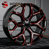 Jantes en alliage noir brillant avec accent rouge de 20/22/24/26 pouces, 5/6 trous, jantes sport pour pick-up/SUV/camion, jantes personnalisées de rechange