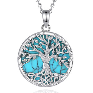 Merryshine 925 <span class=keywords><strong>argent</strong></span> sterling celtique <span class=keywords><strong>arbre</strong></span> <span class=keywords><strong>de</strong></span> <span class=keywords><strong>vie</strong></span> <span class=keywords><strong>arbre</strong></span> généalogique turquoise pierre bijoux <span class=keywords><strong>pendentif</strong></span> collier pour les femmes - Product Image 1