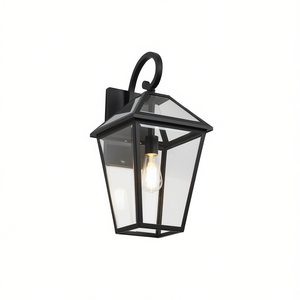 Lanterne murale extérieure moderne en aluminium noir de 21 pouces avec verre transparent, lot de 1 applique murale pour porche, patio, jardin - ampoule non incluse - Product Image 1