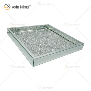 Hot Sale WXMT-019 Modern HomeDecor Silver Crushed Diamond Glass Square <strong>Mirror</strong> <strong>Trays</strong> - Product Image 2