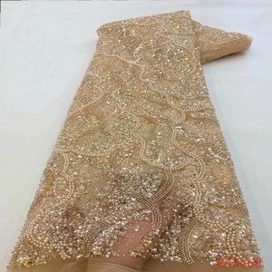 <span class=keywords><strong>Top</strong></span> End africano di alta qualità <span class=keywords><strong>Tulle</strong></span> fatto a mano oro con perline di pizzo francese - Product Image 6