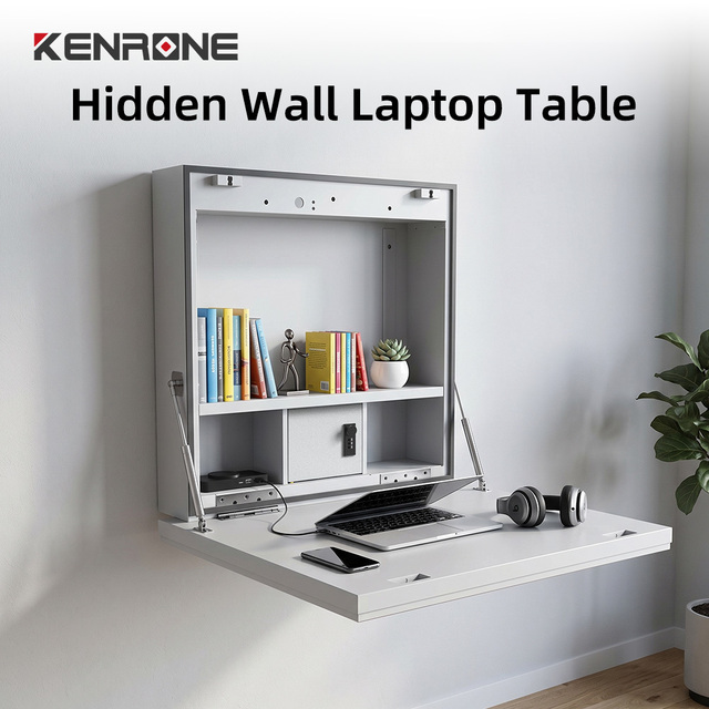 Customized White Folding Wall Mounted Computer Desk Small Spaces Corner Laptop Desk with Small Secure Storage Box