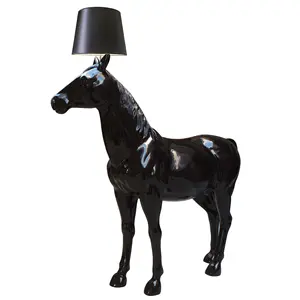 Indoor Decoration Modern White/ Black Color Big Horse Floor Standing Lamp With Fabric Shade Custom Resin Floor Light