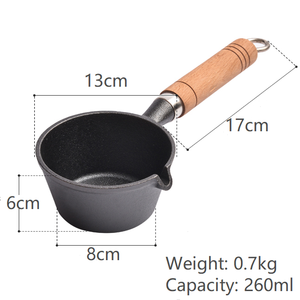 Logotipo personalizado Proveedor de China Hierro fundido Presazoned Mini Tadka Pan Calentador de <span class=keywords><strong>mantequilla</strong></span> Olla de calentamiento de aceite con mango de madera - Product Image 5
