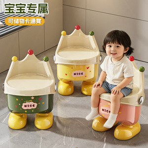 Crown Storage <b>Stool</b> For Kids With Lid Large Capacity Toy Organizer Pink Black Yellow <b>Plastic</b> Seat For Babies 1-2 Years - Product Image 2