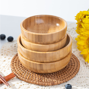 Bol à salade en bois d'acacia rustique fait main avec logo personnalisé, petit bol de service moderne en bois, bols à soupe en bambou - Product Image 1