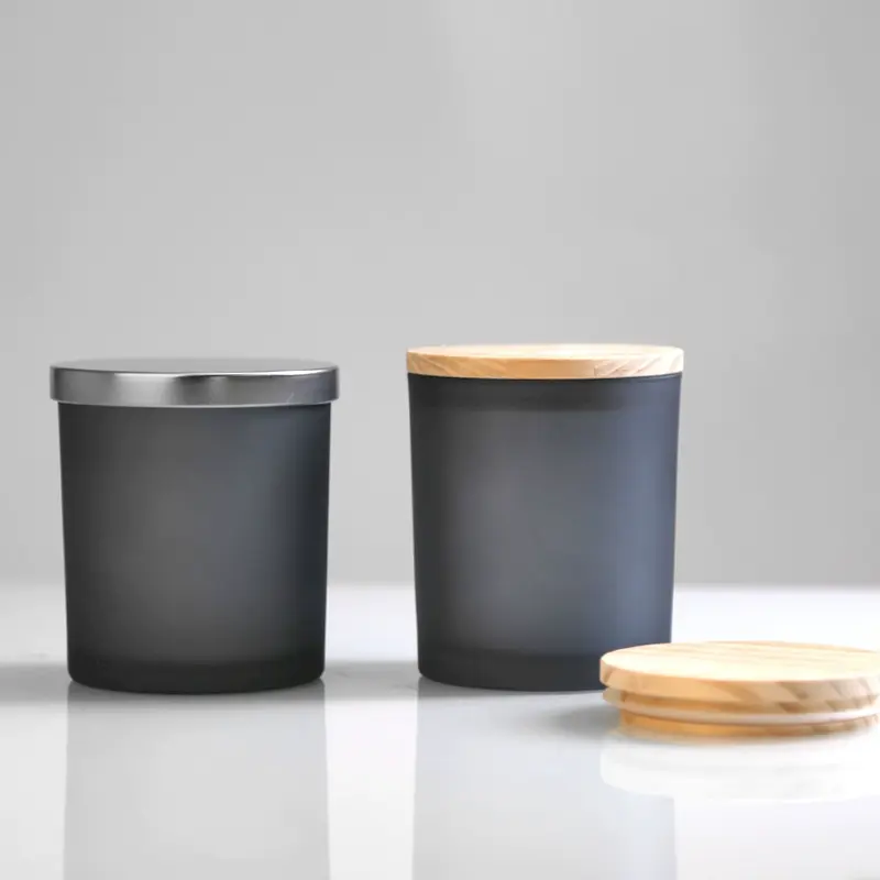 Promoção por atacado 8oz 14oz 10oz Matte Black Glass Round Bottom Votive Candle Vessels Jars With Lid