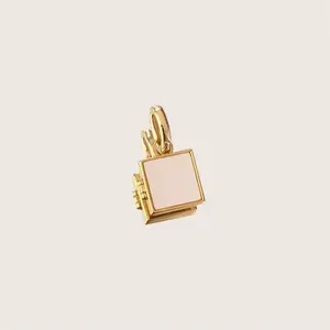 Simple Fashion Copper Gold Plated Opened Picture Locket Jewelry Square Shell Photo Locket Necklace