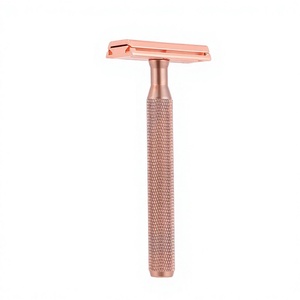 Ensemble d'instruments de rasage manuel en bronze rose, rasoir de barbier, acier inoxydable chromé, tête réglable, ouverture papillon, ISO13485 - Product Image 1