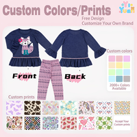 Ensemble de vêtements pour filles, style bohème, avec haut à volants et applique renard, leggings à fleurs, vêtements pour enfants, ensemble deux pièces, fabrication OEM personnalisée