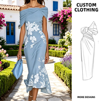 Robe d'été sur mesure en mousseline de soie décontractée avec imprimé numérique, volants et épaules dénudées, vente en gros