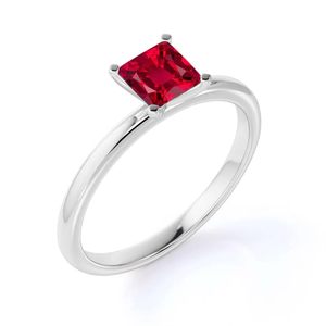 Anillo de Compromiso Clásico de Plata de Ley 925 con Rubí Solitario Creado en Laboratorio, Corte Princesa de 1 Quilate, para Mujer, para Bodas y Fiestas - Product Image 3