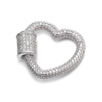 Breloque en forme de cœur avec fermoir CZ, micro-pavé délicat en zircon, composant de bijoux fantaisie, usage industriel lourd en métal, vente en gros