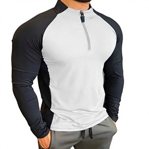 Ensemble de survêtement sportif pour homme avec blocs de couleur, haut à manches longues zippé, pantalon noir, séchage rapide, tissé 100 % polyester, idéal pour l'été - Product Image 2