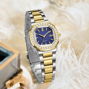 Women's Stainless Steel Octagon Quartz <b>Watch</b> with Diamond Bezel Analog Date Display Elegant Fashion Timepiece - Product Image 4