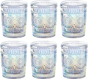 ヴィンテージ虹色グラス ウォーターカップ 6個セット、300ml レインボーエンボス加工タンブラーカップ ジュース、ワイン、カクテル用 - Product Image 1