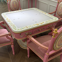 Table de Mahjong Automatique Classique Vintage Dorée en Bois sur Piétement, Style Romantique Shabby Chic Rococo Floral Papillon pour Salon et Jeu