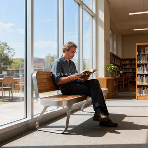 Bancs <span class=keywords><strong>de</strong></span> jardin en bois massif avec dossier, meubles <span class=keywords><strong>de</strong></span> jardin et <span class=keywords><strong>de</strong></span> terrasse modernes en acier inoxydable, écologiques et durables - Product Image 4