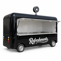 Camion de café mobile noir moderne personnalisé avec grande fenêtre de service, chariot de vente de boissons et de collations pour les entreprises de restauration de rue