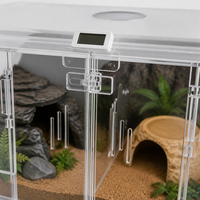 Kandang Reptil Akrilik Transparan YAOYUE 2 Kompartemen dengan Termometer Higrometer Pintu Ganda Terarium Berventilasi S M L XL