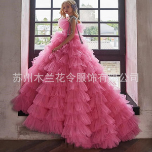Robe de princesse ML016 rose rouge pour filles, automne-hiver, antistatique, bouffante, style occidental, robe de cérémonie pour enfants, effet illusion - Product Image 2