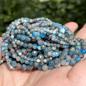 AsVrai U 2 34mmナチュラルファセットブルーアパタイトジェムストーンルーズスペーサービーズ、ジュエリー作りDIYブレスレットイヤリングアクセサリー - Product Image 1