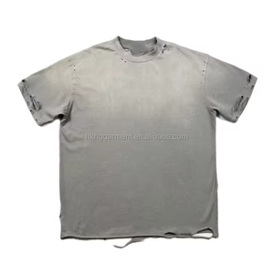 T-shirt col rond personnalisé OEM&ODM 300 g/m² effet vieilli, imprimé DTG, t-shirt épais vieilli pour homme - Product Image 1