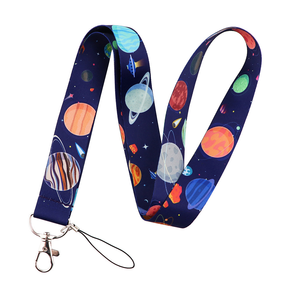 Custom Logo Cute Cartoon Starry Sky Planet Moon Lanyard Phone Lanyards Polyester Anti-Lost Promotional Gift Neck Strap Wholesale Image 5