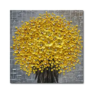 لوحة زيتية ثلاثية الأبعاد على شكل زهرة صفراء مرسومة يدويًا لوحة زيتية قماشية حديثة مجردة معاصرة مناسبة لجدران المنزل
