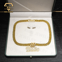 Collier Hip-hop personnalisé en argent sterling 925 avec pendentif de 2 pouces, chaîne cubaine de 10 mm et moissanite effet sculpture de glace
