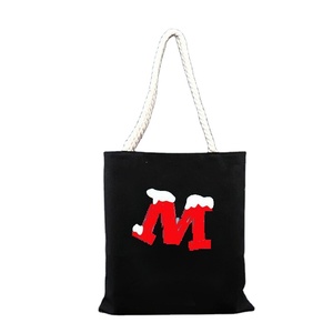 Sac fourre-tout en toile de coton uni noir SHANGHONG avec logo personnalisé, poignée d'épaule, promotion en gros à prix réduit - Product Image 1