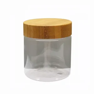 瑞帕克来样定做250毫升透明宠物奶油罐，带生态天然竹螺丝盖8盎司木盖塑料瓶，用于储存锡