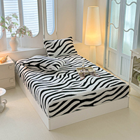Nouveau protège-matelas en polaire imprimé zèbre, ensemble de 3 pièces, antibactérien, perméable à l'air, écologique, lavable en machine, luxe hôtelier