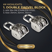 HIDEA Bloc de poulie double pivotant en acier inoxydable forgé 304 316 pour câble métallique de grue, M25 à M50, à double poulie pour levage