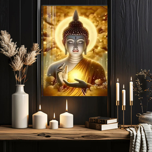 Estatua de <span class=keywords><strong>Buda</strong></span> Dorada, Pintura en Porcelana de Cristal, Obra de Arte Decorativa de Lujo, Adecuada para Sala de Estar - Product Image 1