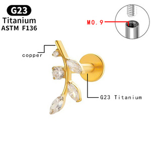 Trâm tai, khuyên môi bằng titan ASTM-F136 G23, ren trong, kiểu CZ, dành cho sụn vành tai, trang sức xỏ khuyên bằng titan - Product Image 4